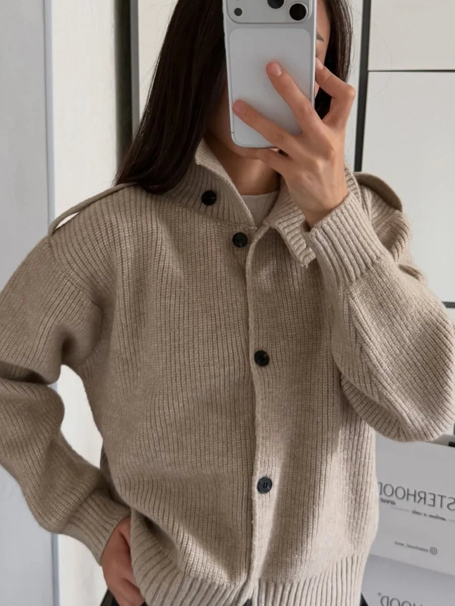 Casual Solid Knitted Cardigan For Women Long Sleeve Button Turtleneck Loose Warm Soft Sweaters Fashion Autumn Winter Outerwear