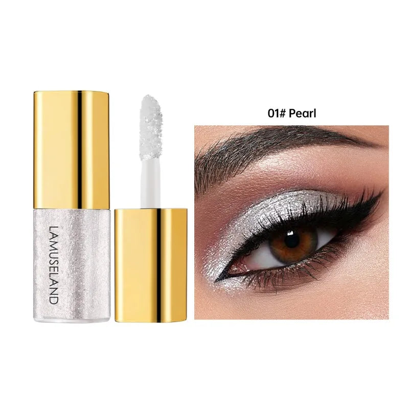 8 Colors Pearlescent Liquid Eyeshadow Fine Shimmer Highlight Glitter Eye Shadow High Shine Long-Lasting & Smudge-Proof Makeup