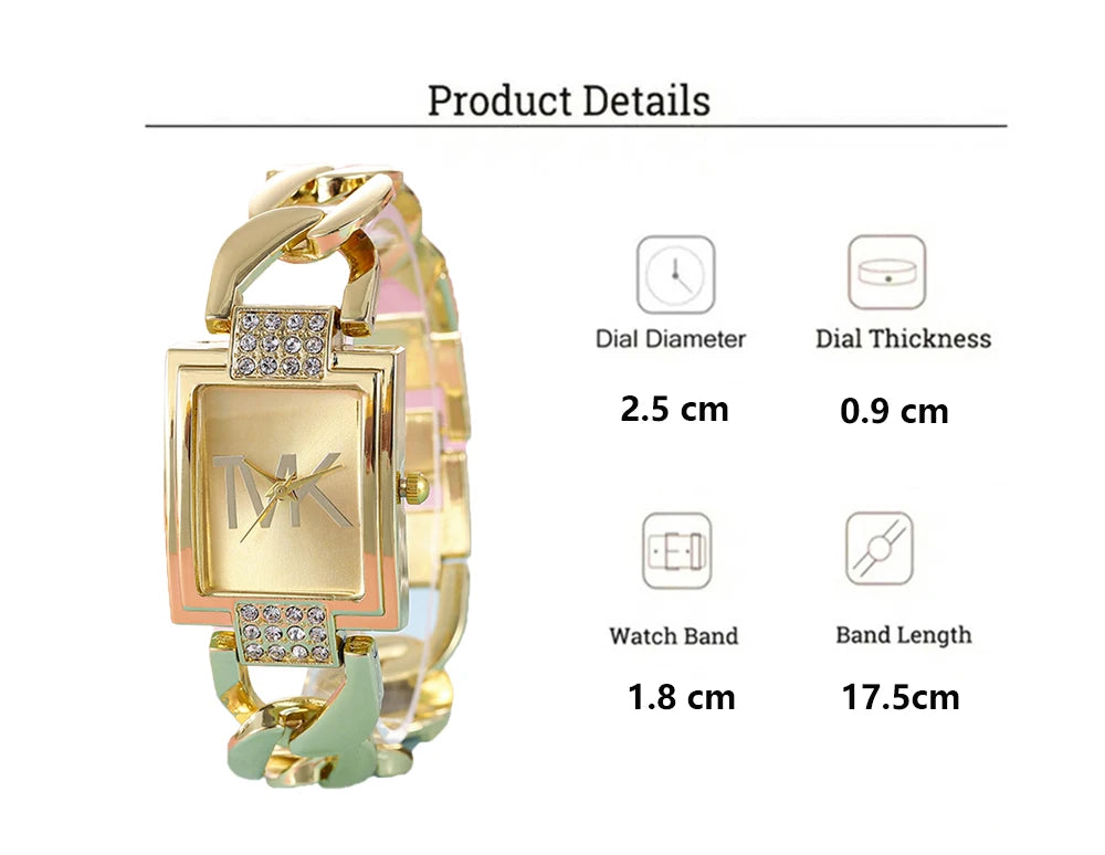 Luxury Brand Women's Watch Fashion Elegant Style Metal Strap Square Trendy Quartz Watch for Women Woman's Wristwatch Clock