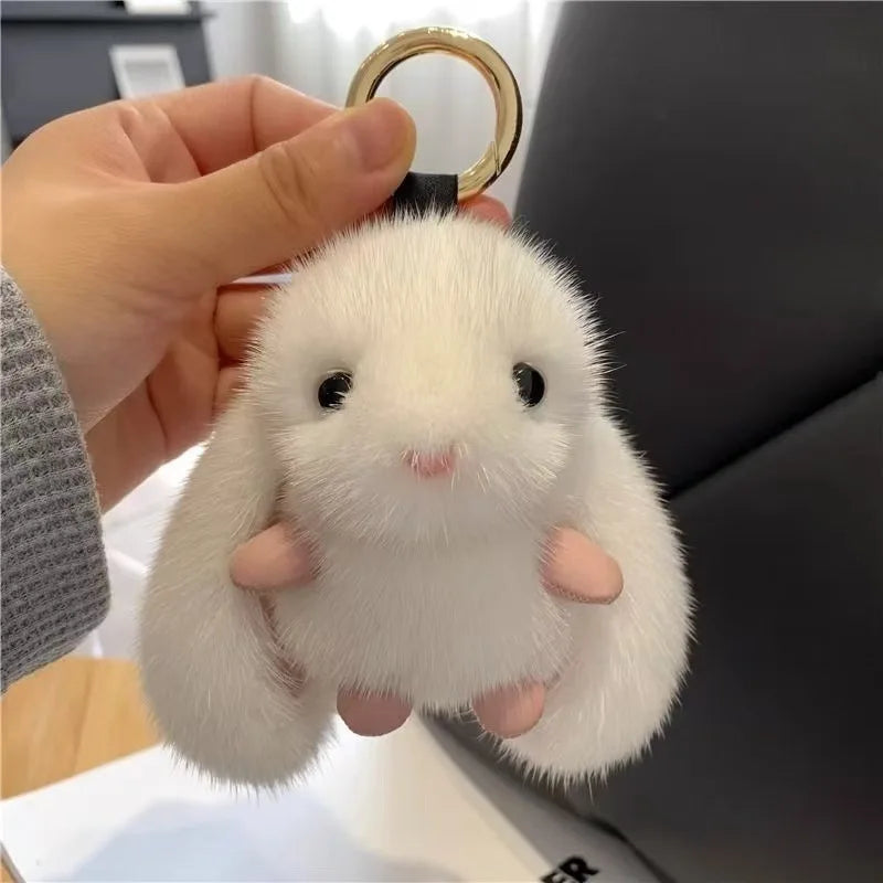 ZAKOL Cute Soft Fluffy Rabbit Keychain Plush Pompon Bunny Bag Pendant For Couple Car Key Ring Jewelry Gifts