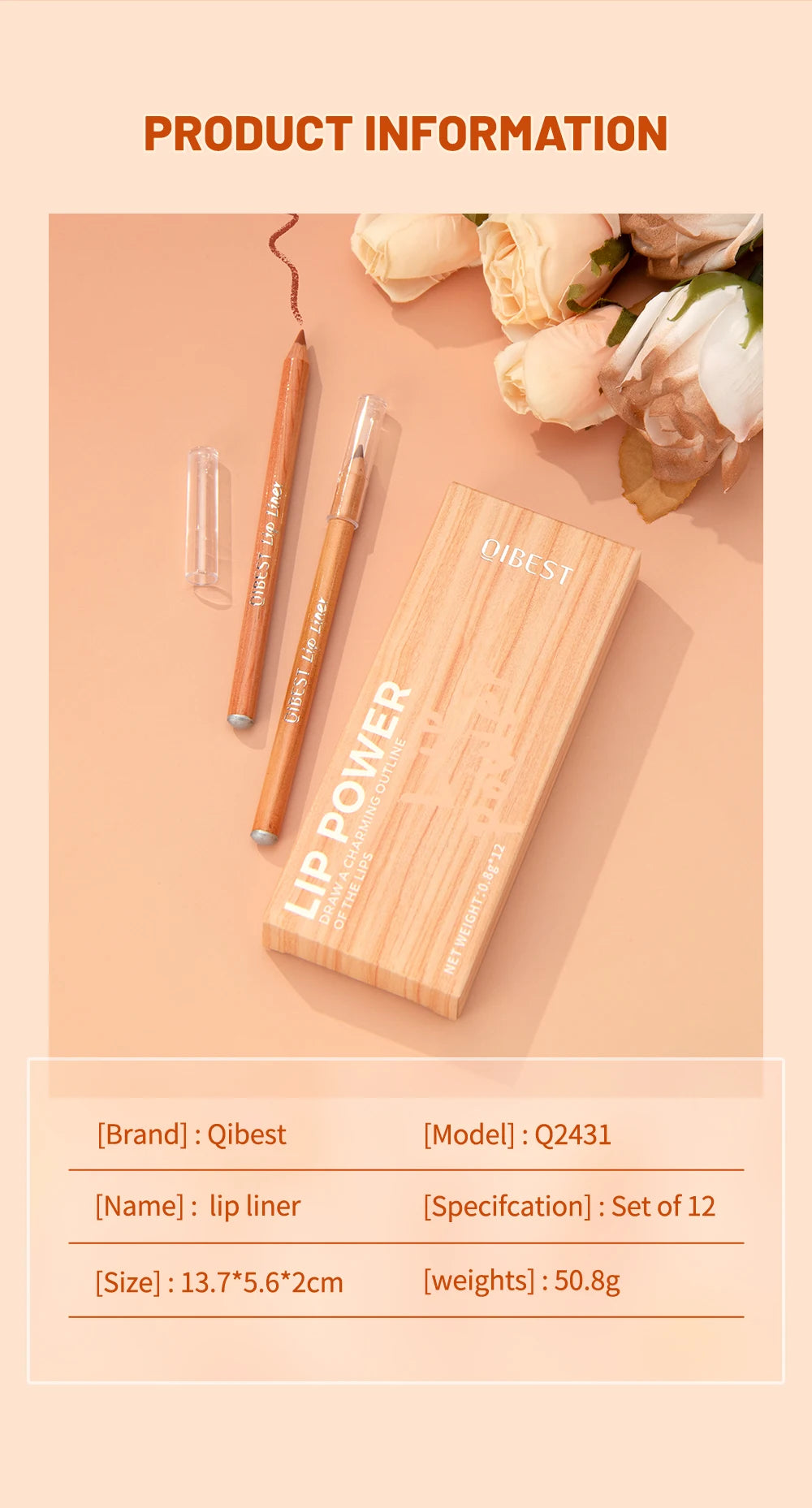 QIBEST Lip Liner Pencil Contour Matte Lipstick Pens Smudge Proof Silky Lipliner Not Easy Fade Outline Sculpt Lipliner Makeup Set