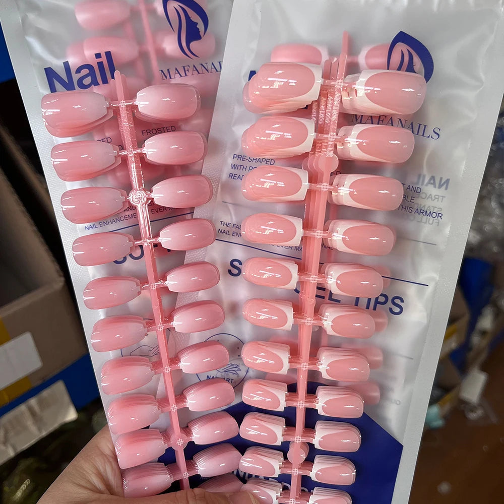 120Pcs Short Square French False Nails Acrylic Ballet Full Cover Fake Nail Tips Extension for Women Wearable Press on Nails