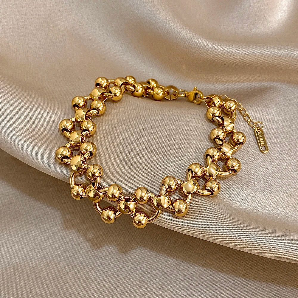 Chunky Stylish 18k Gold Plated Stainless Steel Necklace Bracelet Gold Color Thick Chain High Quality Fashion Jewelry