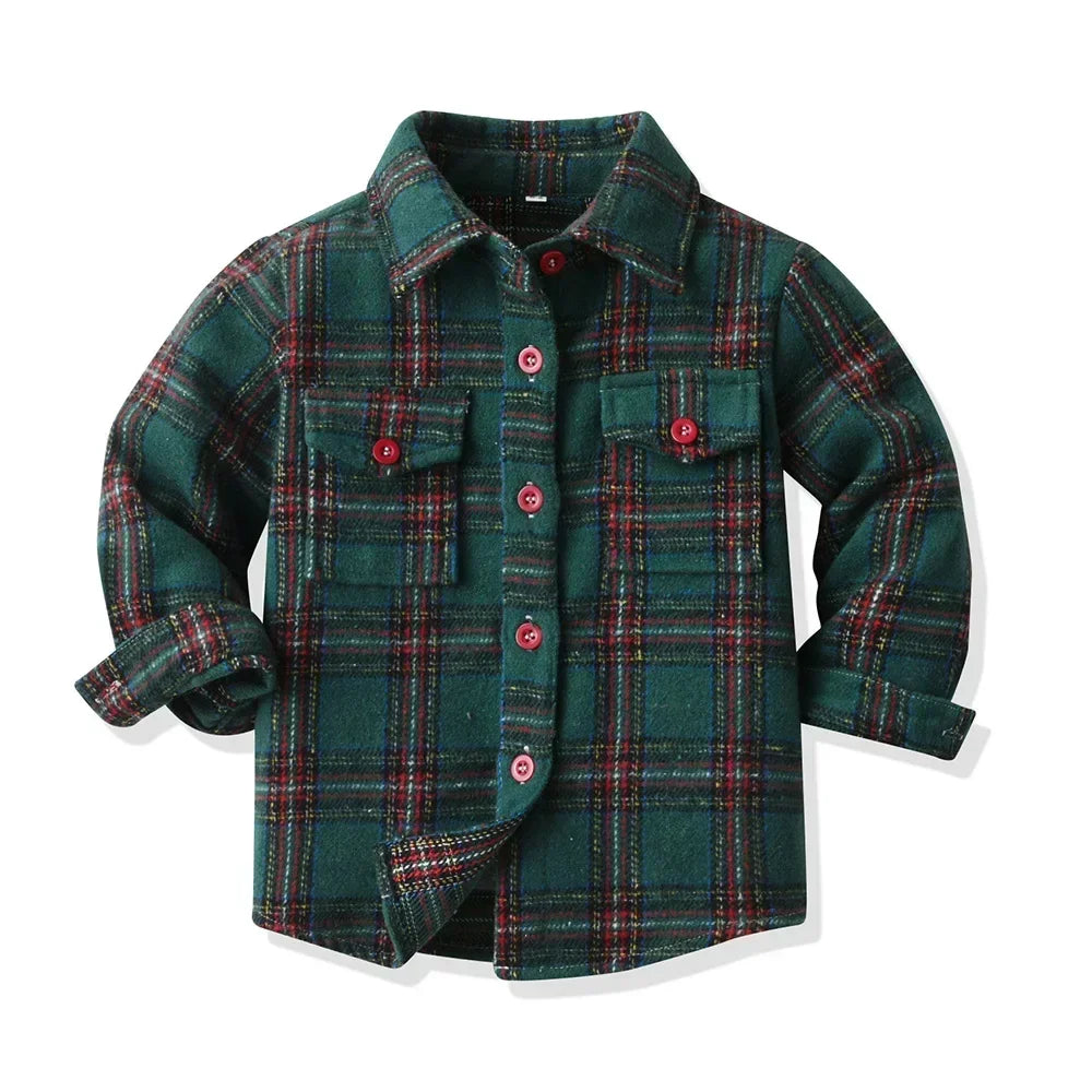 Children's Autumn Plaid Long Sleeved Shirt Brother & Sister Shirt Cotton College Style Thickened Shirt Boys Shirts Girls Blouse