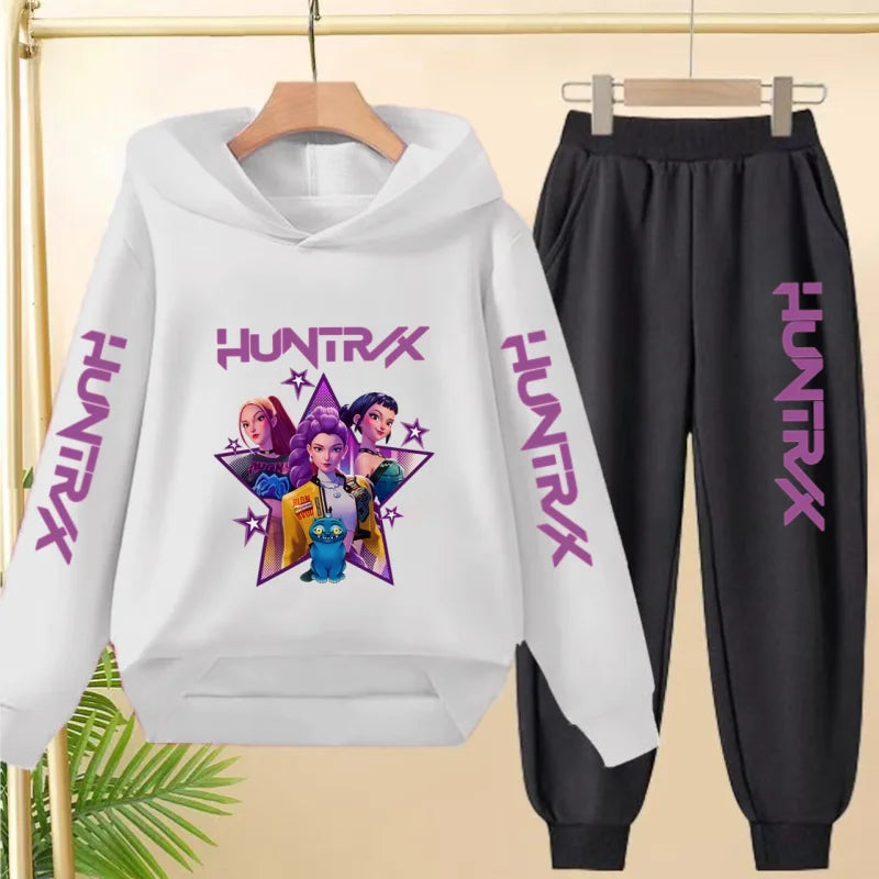 Kids Hot-selling Hoodie Golden Korean Wave Girl Group Cartoon Sweatshirts+Pants Boys Girls Toddler Sports Top 3-12Yrs Casual Set