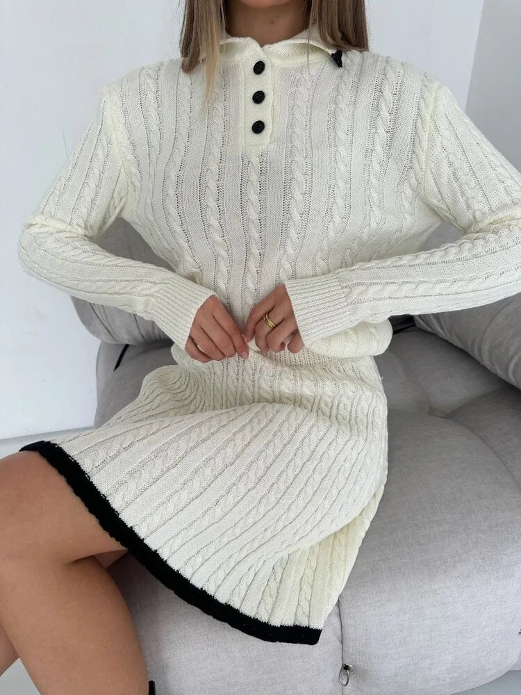 BKLD 2026 New Casual Skirt Sets Long Sleeve Tops Knitted Button Sweater And Mini Skirts Two Piece Sets Clothes For Women