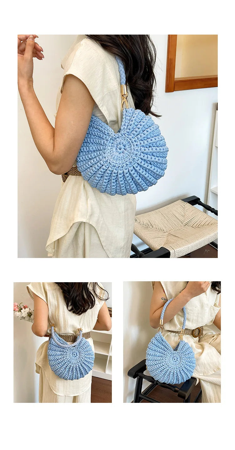Handcrafted Shell Shaped Crossbody Bag Women's Beach Style Handbag City Simple Cotton Liner Soft round Shape Double Shoulder ...