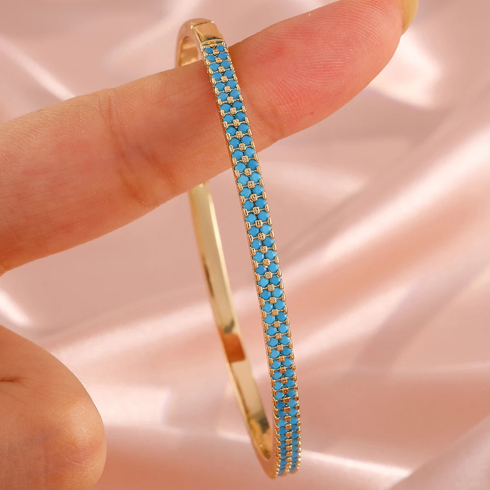 ZAKOL New 4 Styles Bule Turquoise Zircon Inlaid Bracelet Bangles for Women Ffashion Open Buckle Bracelets Stacking Jewelry