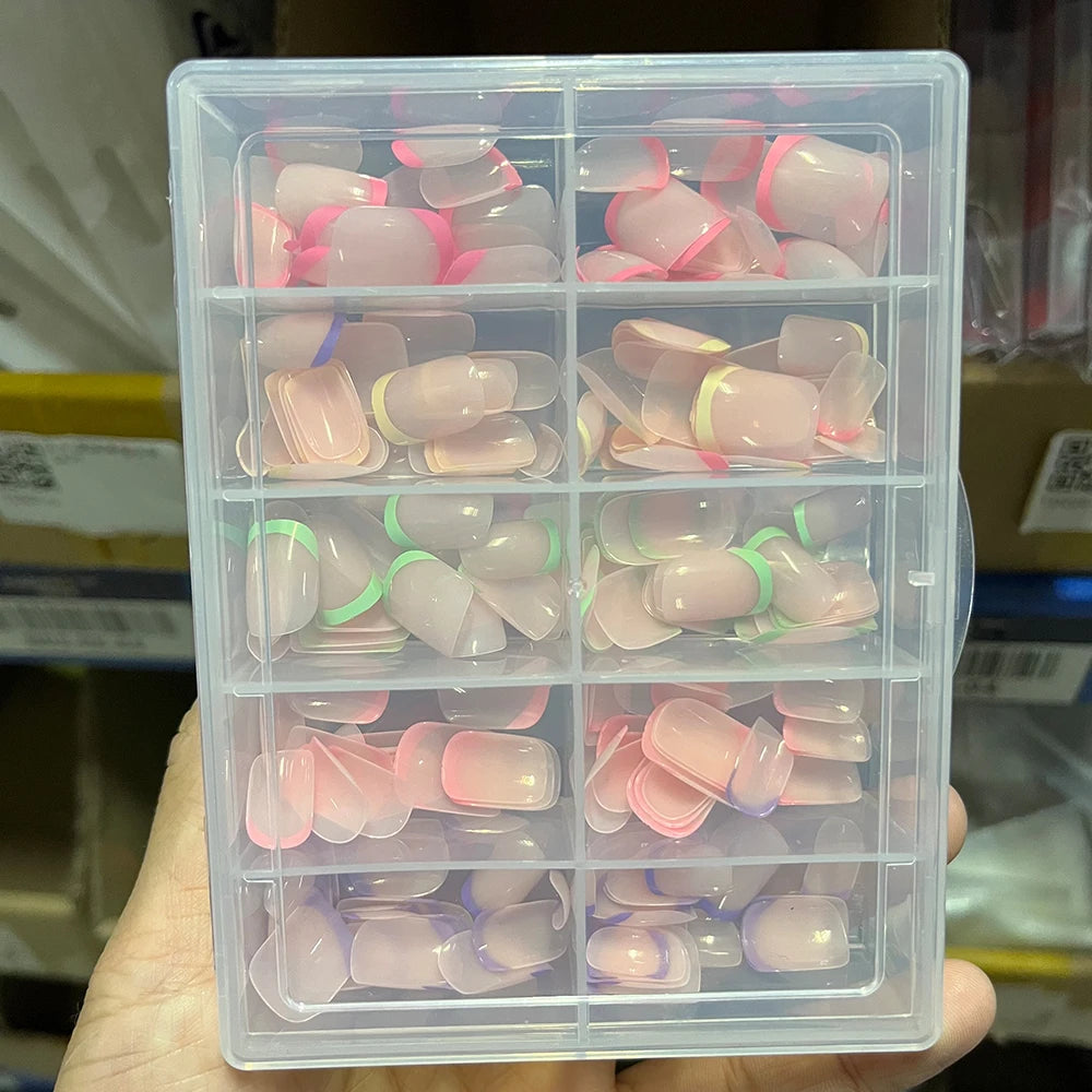 240/120Pcs Colorful French Short Square False Nails Full Cover Fake Nail Tip Extension Acrylic Wearable Ballerina Press on Nails