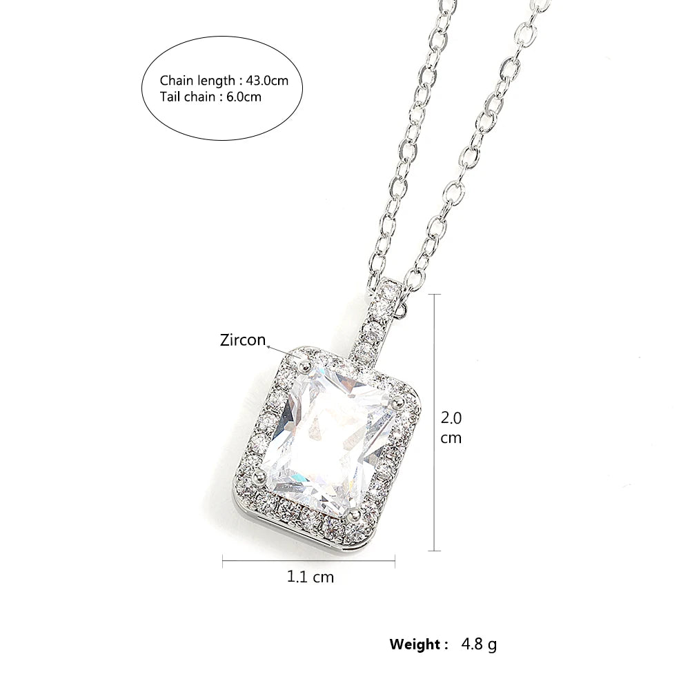 ZAKOL Simple Geometric Crystal White Zircon Pendant Necklace For Women Silver-Color Wedding Party Jewelry Gift With Box
