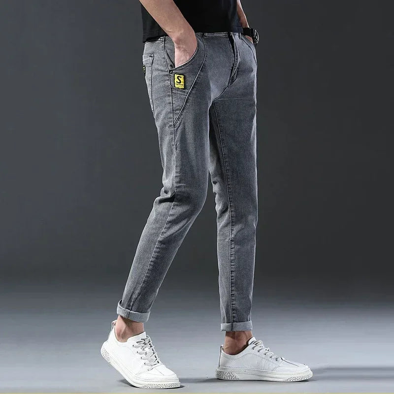 New Men Fashion Casual Business Denim Pants Male Slim Fit Straight Leg Trousers Stretch Solid Pants Size 27-38