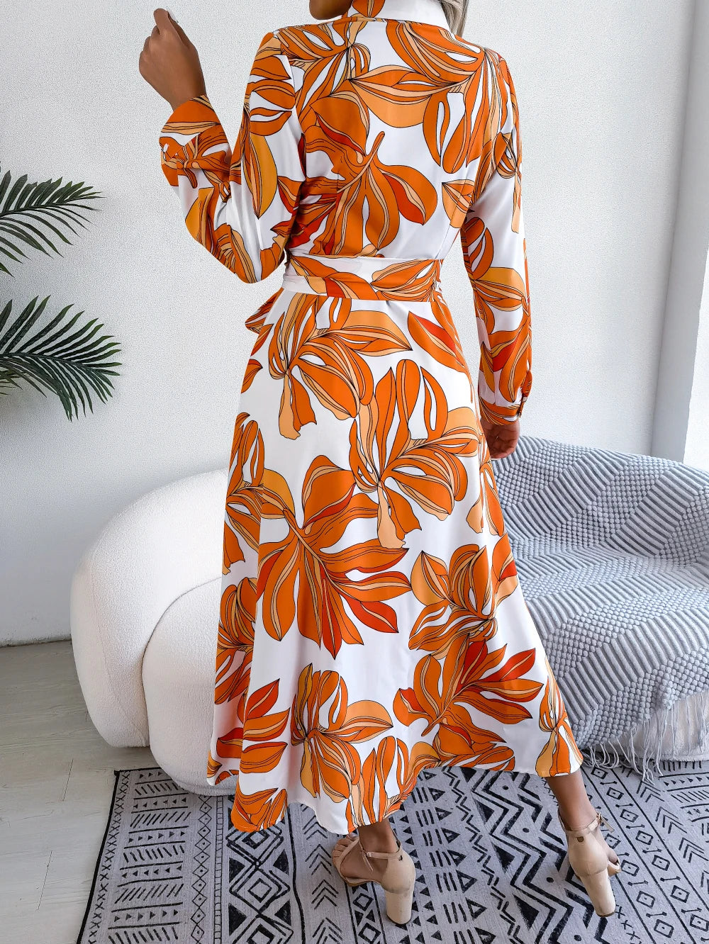 Women Casual Floral Print Long Sleeve Maxi Shirt Dress for Spring Autumn 2026 Elegant Contrast Color Lapel Buttons Long Dresses