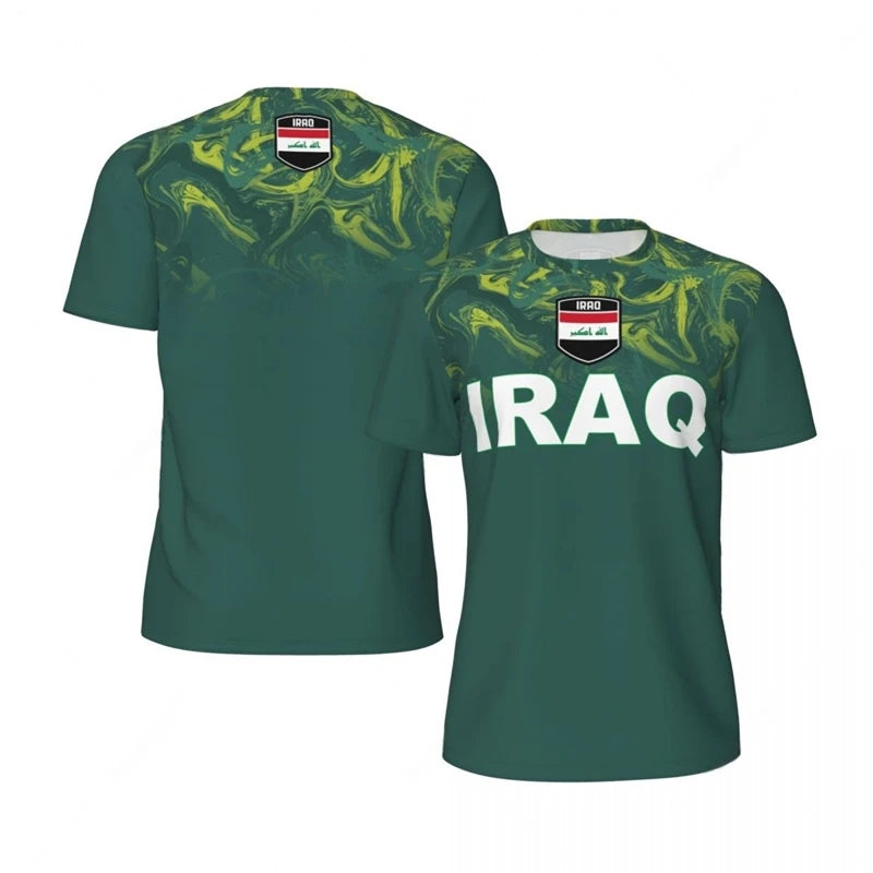 Mens Iraq Flag Print Football Jersey Fashion National Emblem Sports Shirt Plus Size Breathable Casual T Shirts