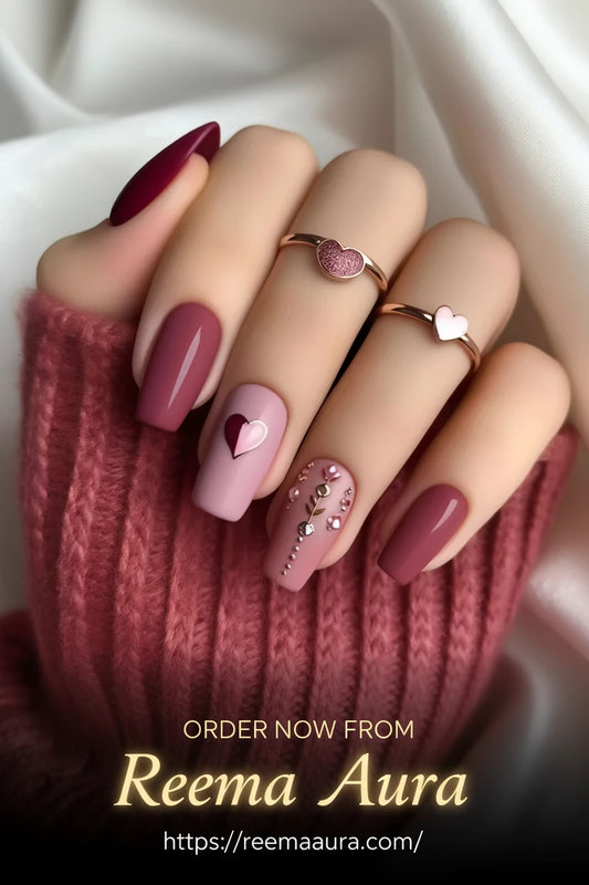 24Pcs Mid-length Ballet False Nails Red Love Pattern Design Press on Nails Simple Wearable Finished Coffin Fake Nail Tips