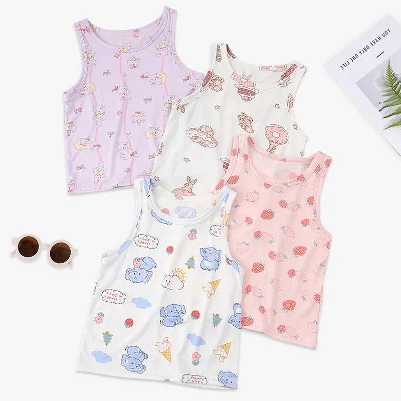 1/3/4 Pcs Children's Four Seasons Thin Solid Color Joker Vest Boy Loose And Comfortable Bottoming Shirt girl Sweet And Lovely  T