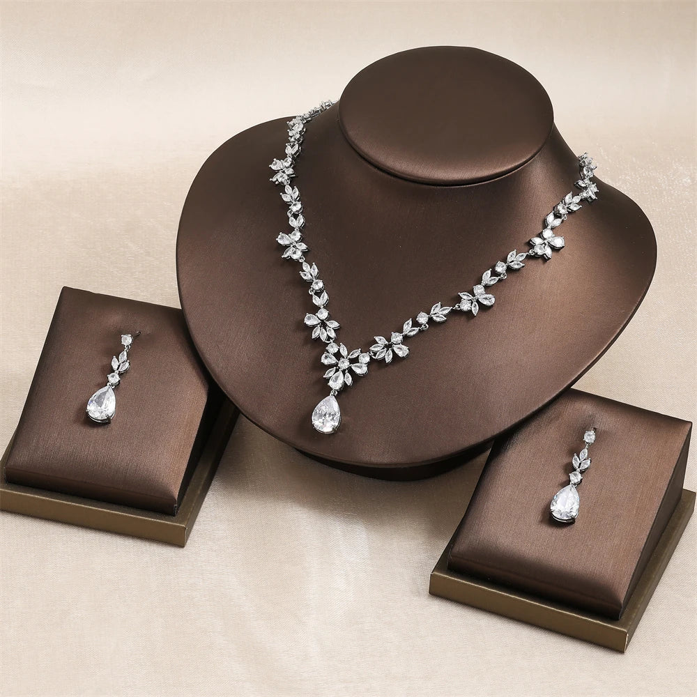 ZAKOL Brand Luxury AAA Zircon Earrings Necklace Jewelry Set Gorgeous Crystal Dubai Wedding Party Jewelry