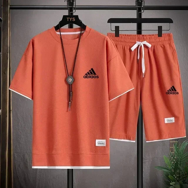 2026 Men’s Casual Waffle Sports Set – T-Shirt & Shorts