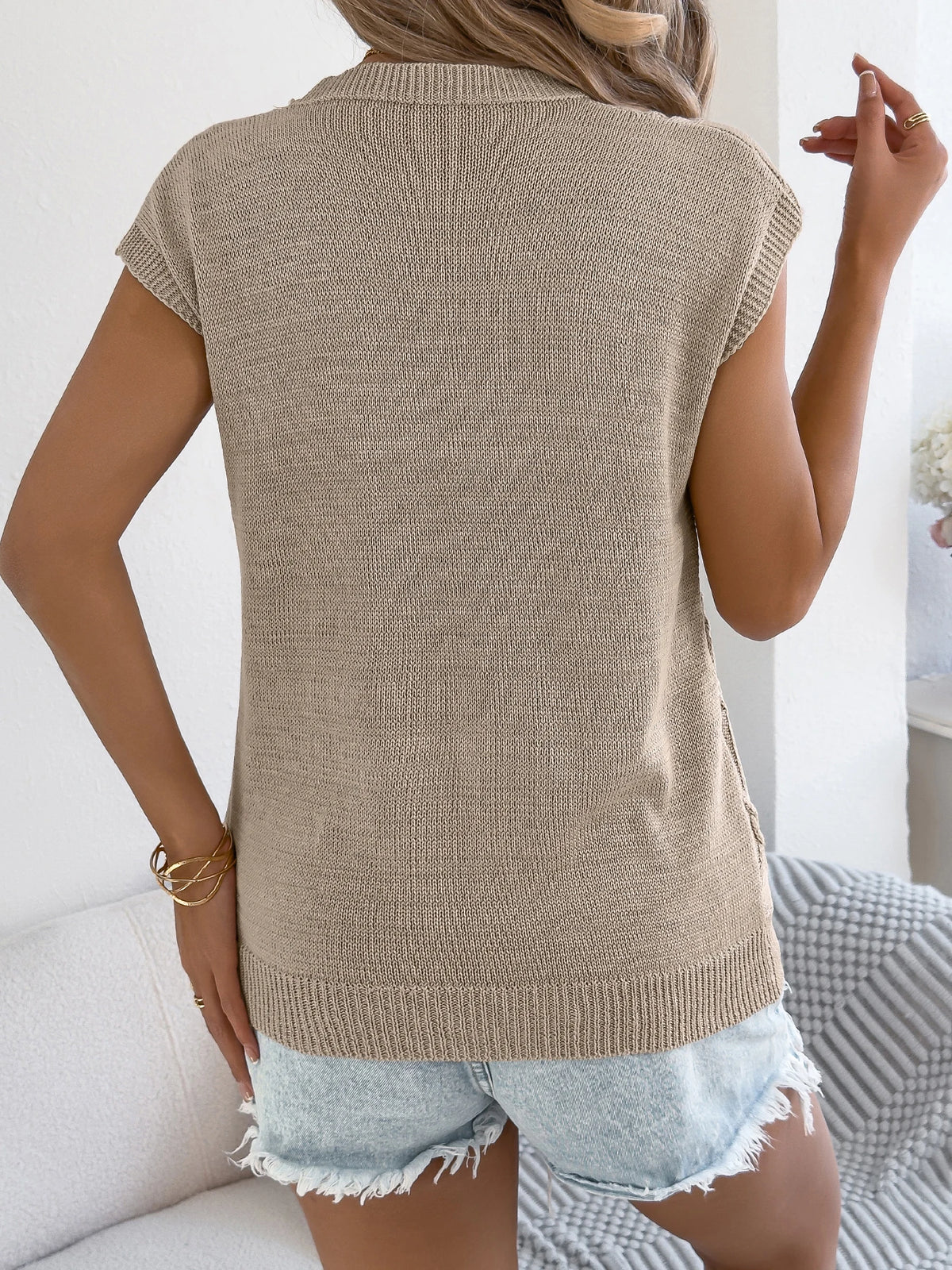 Women's Casual Solid Color Round Neck Twist Short Sleeve Cable Knitted Pullover for Summer 2026 Khaki Red White Woman Clothing