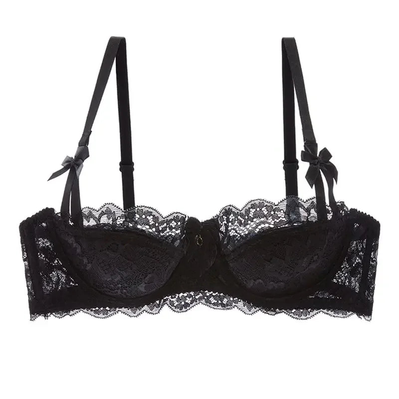 MOYISU 1/2 Ear AB Cup Pure Desire Girl Bra Set | Pull-up Bra Set With Bow Breathable French Lace Bra | Anti-Slip Cup Date Night