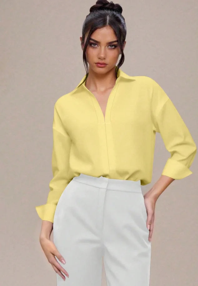 Women Shirt Bodysuit Oversized Boyfriend Half Sleeve Blouse Deep V Collar Bodysuit Shirts Elegant Office Lady Jumpsuit Top