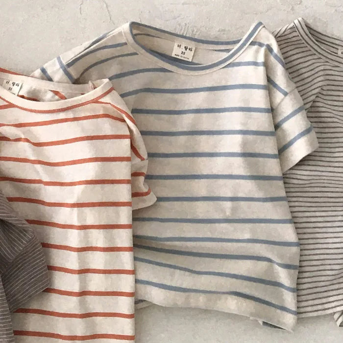 Baby Boy Stripe Shirt Summer Casual Short Bat Sleeve Kids Shirt for Boys