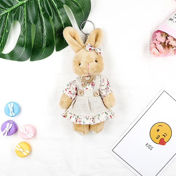 ZAKOL Cute Wear Clothes Bear Plush Toy Cartoon Rabbit Pendant Doll Keychain Backpack Car Bag Decoration Key Ring Girls Gift