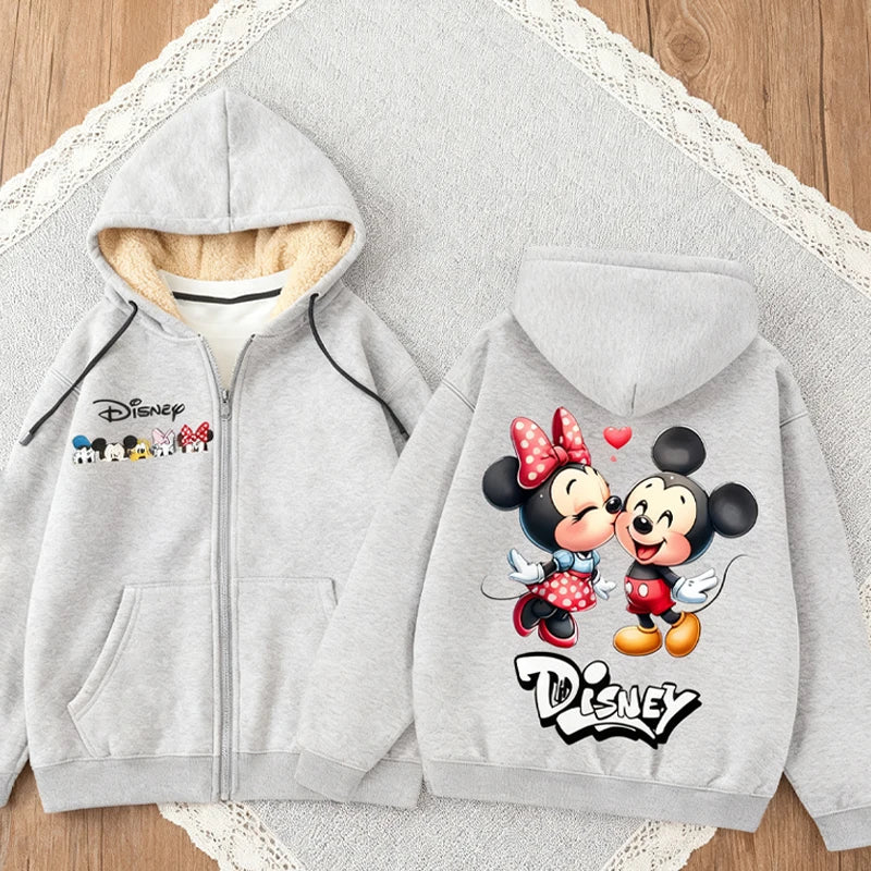 Mickey Mouse Sweatshirt Coat Male Female Autumn Winter New Thicken Long Sleeve Hooded Tops Outerwear Cartoon Clothing Xmas Gift