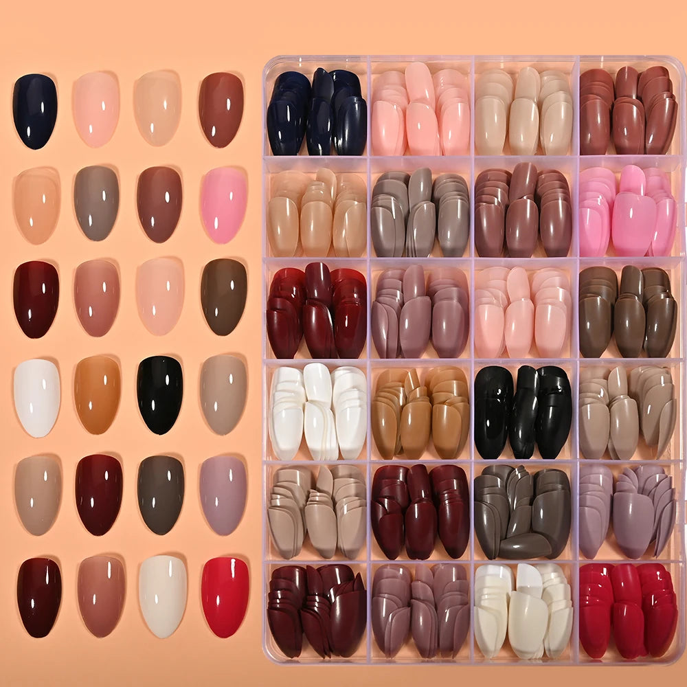 288/576pcs Short Almond Press On Nails Mixed Color Acylic Nail Extension Oval Full Cover False Nails for Women Glossy Fake Nails