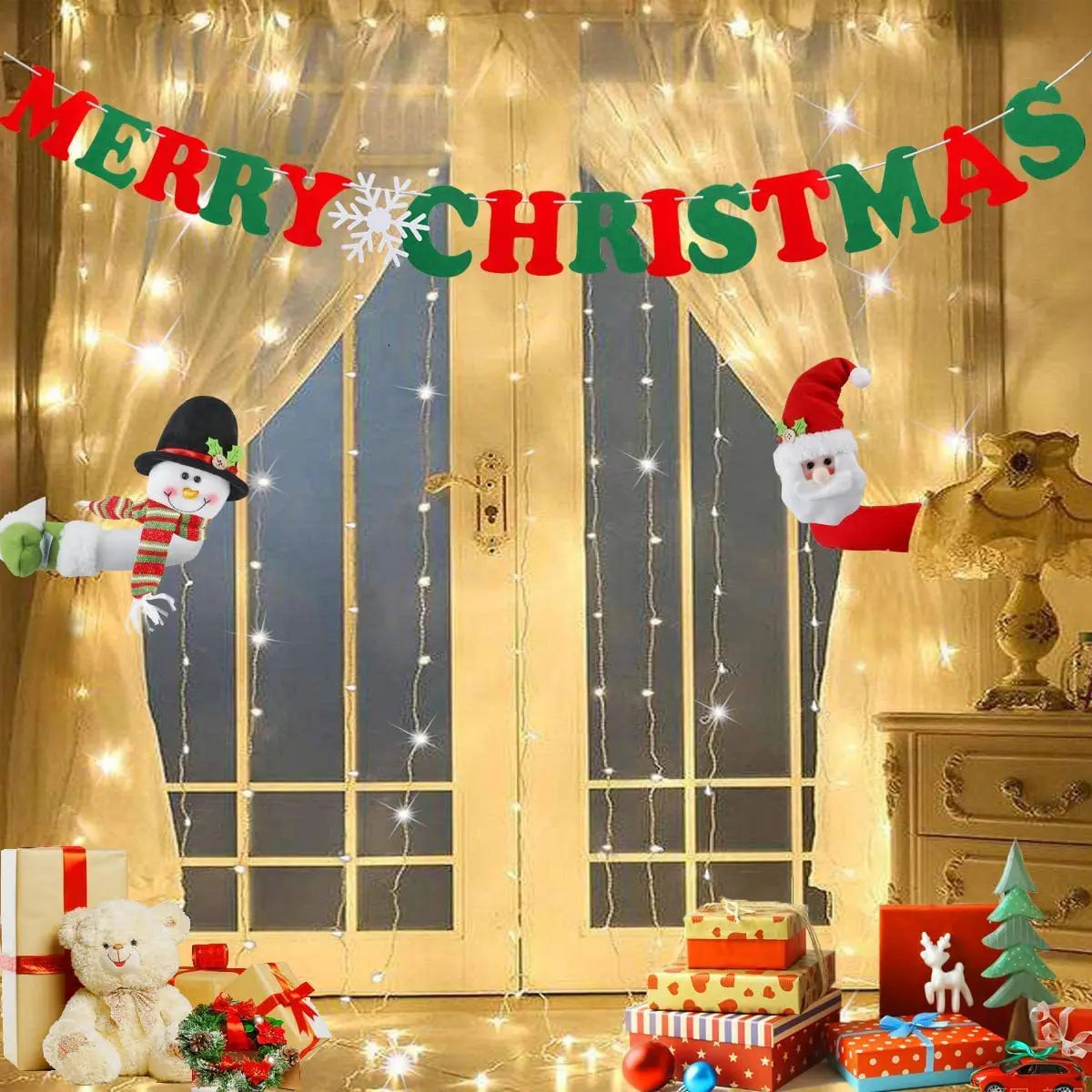 Christmas Curtain Hugger Decorations,Santa Claus & Snowman Curtain Tiebacks,3D Plush Christmas Window Ornaments for Home Holiday