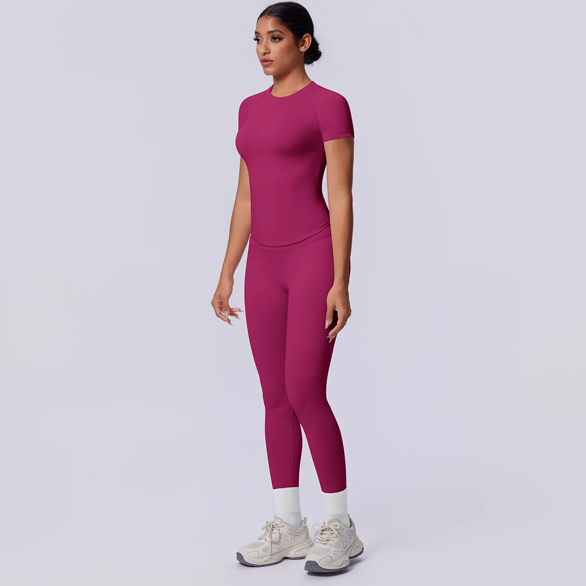 Rooftrellen New 2PCS/set Yoga Set Summer Quick Drying Fitness Sports Workout Top T-Shirt High Stretch Seamless Yoga Leggings Set