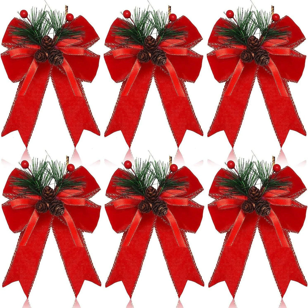ChristmasBows Buffalo Plaid Checkered Ribbon Bow with Pine Cone Christmas Tree Decoration for Xmas Parties Trees Indoor Crafts