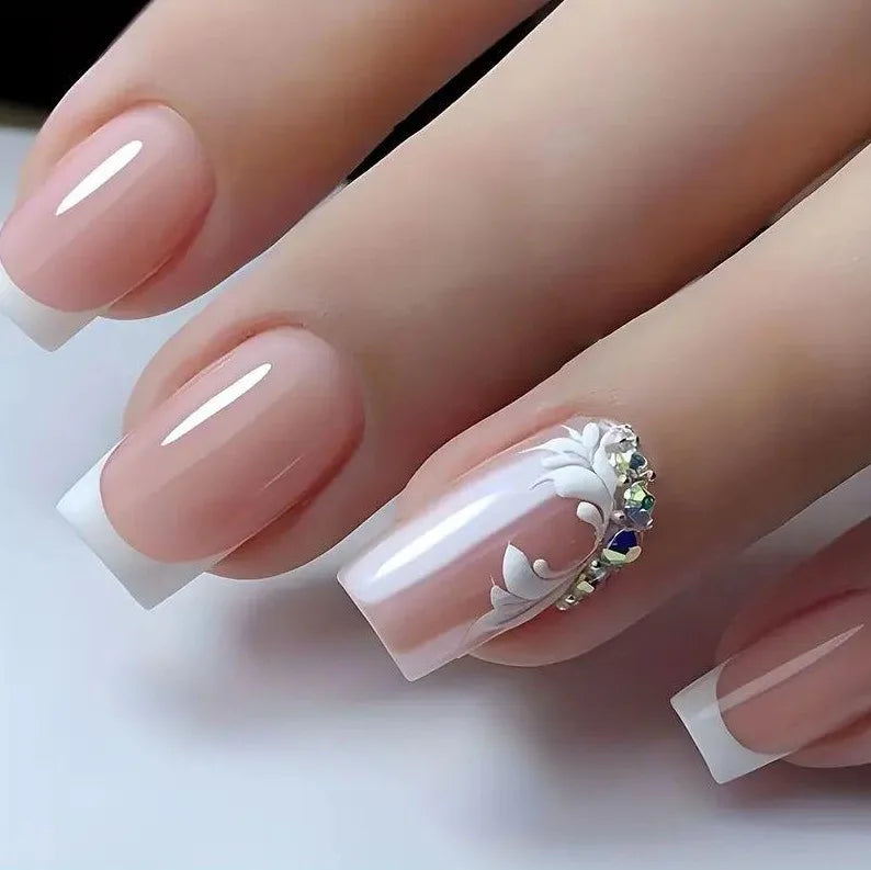 24pcs Fake Nail Green Dandelion Self-adhesive False Nails Finger Nails  for Gluing Nail Tips Nail Art Summer Press on Nails 2025