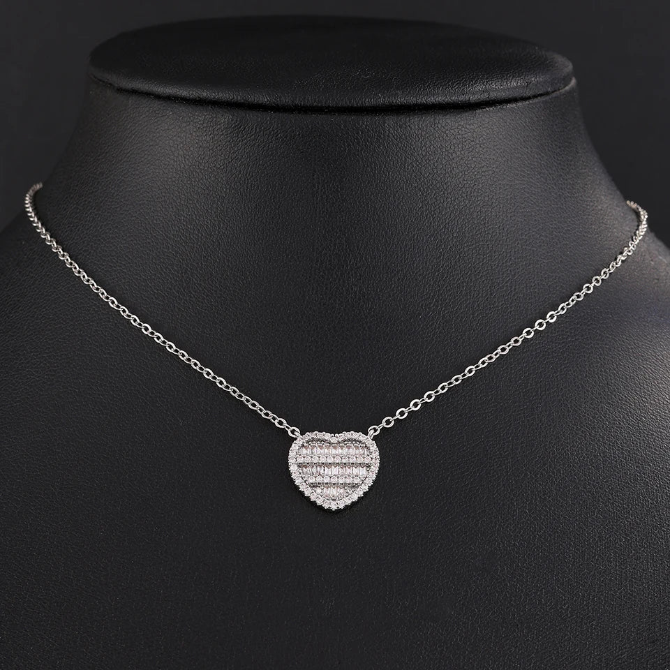 ZAKOL 2pcs/set 45CM Shiny Heart Rhinestone Hop Tennis Chain Stacked Necklace Unisex Fashion Goth Rock Hippie Choker Jewelry