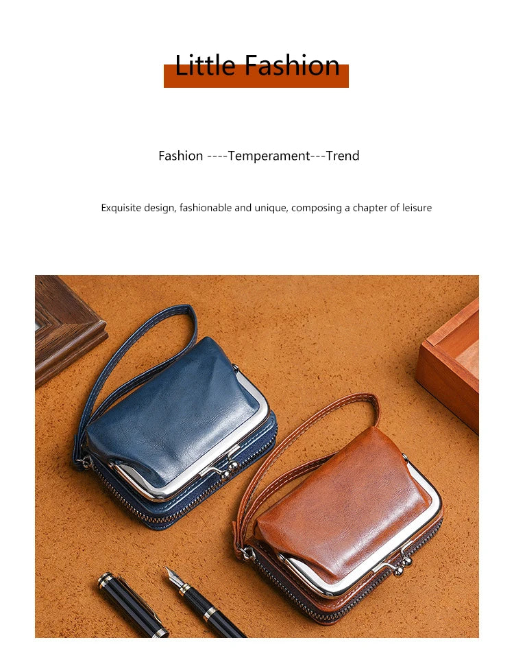 Women's Wallet Fashionableand Minimalist Wrist Strap Short Zero Wallet RetroVersatile LargeCapacity Multi Card Pocket Money Clip