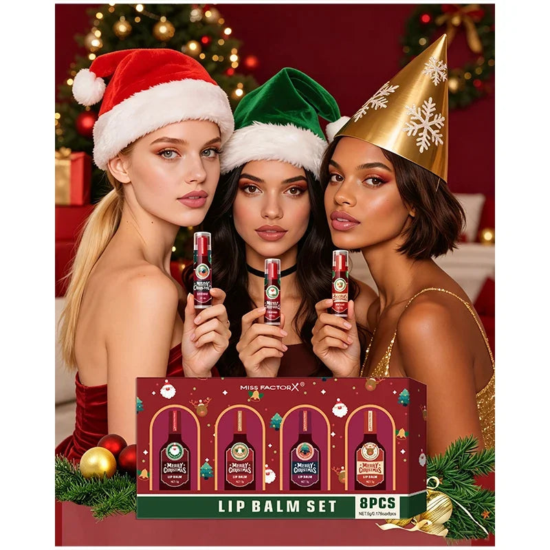 Christmas Lipstick Set Redwine Lip Balm 5gx8pcs Smoothing Lips Long Lasting Moisturizing, Light And Non Sticky Festival Gift