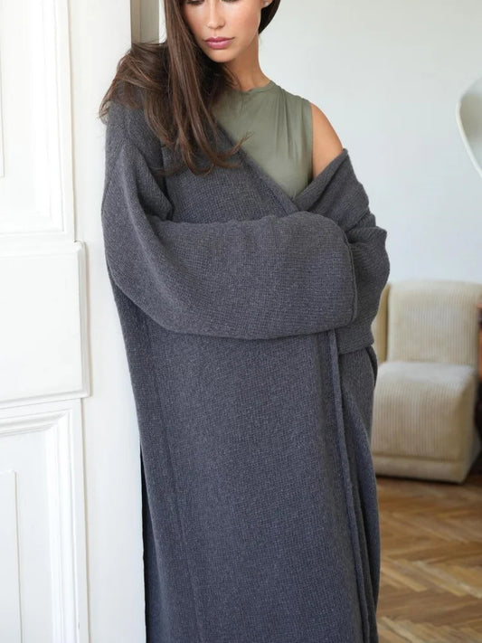 Women's Solid Knitted Cardigan Casual Long Sleeve Loose Fit Warm Soft Female Maxi Coats 2026 Autumn Winter Fashion Lady Sweaters