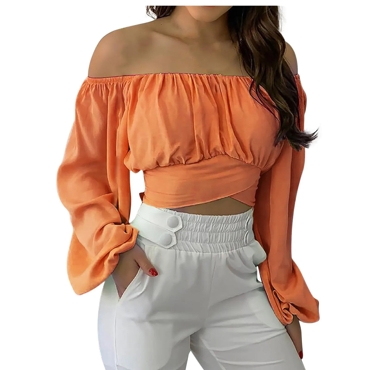 Women Elegant Boho Print Blouse Casual Long Lantern Sleeve Off Shoulder Slim Shirt Female Chic Cropped Top Summer Tunics