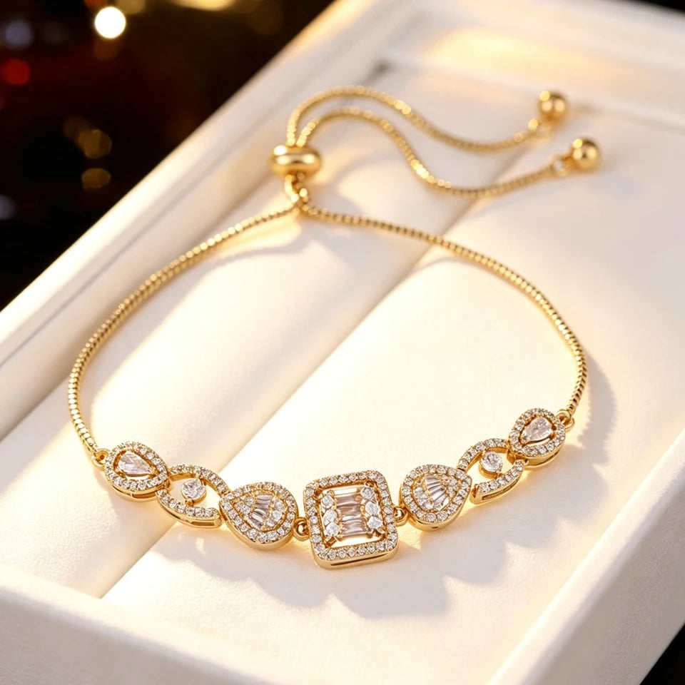 ZAKOL 1pc Shiny Geometric Cubic Zirconia Charm Bracelet for Women Gorgeous Crystal CZ Adjustable Chain Bracelets Wedding Jewelry