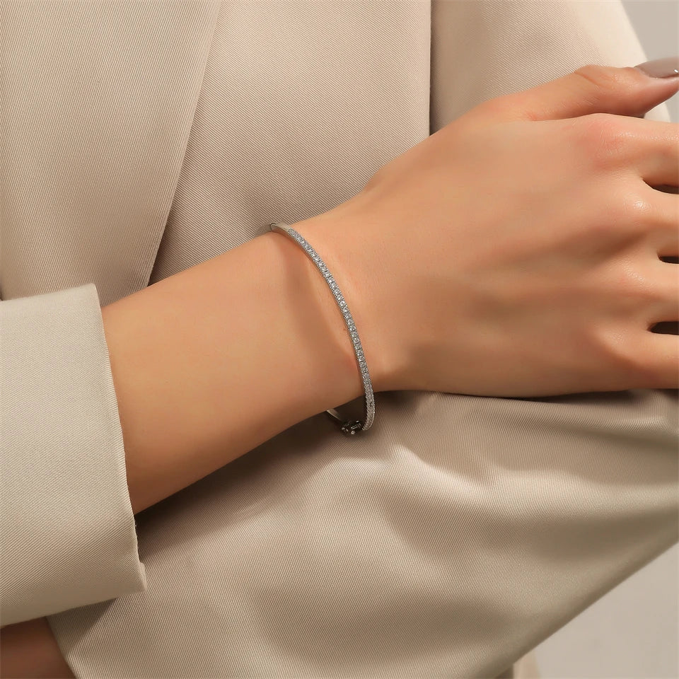 ZAKOL Simple Fashion Micro-inlaid Zirconia Thin Bangle for Women Brand Design Shiny Zircon Bracelets Jewelry Gift