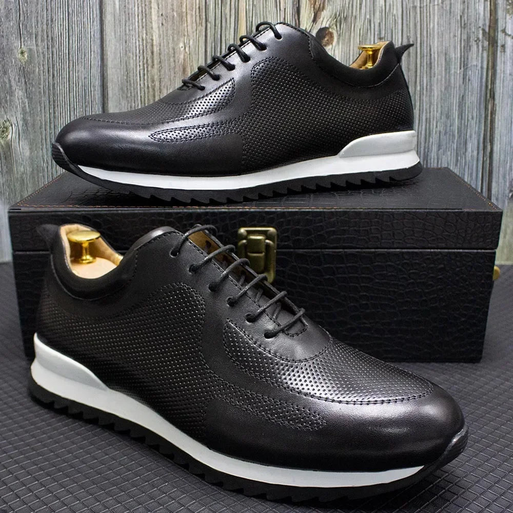 Luxury Mens Genuine Leather Sneakers Lace-Up Comfortable Oxford Classic Casual Shoes for Men Outdoor Street Travel Flat Footwear