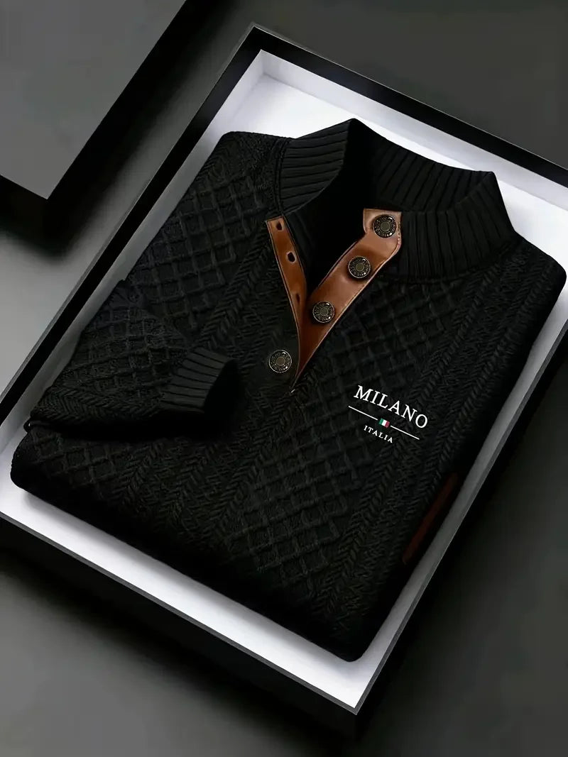 Men's Autumn Winter Stand Collar Knitted Sweater Casual Mature Fashionable All-over Patterned Crew Neck Pullover