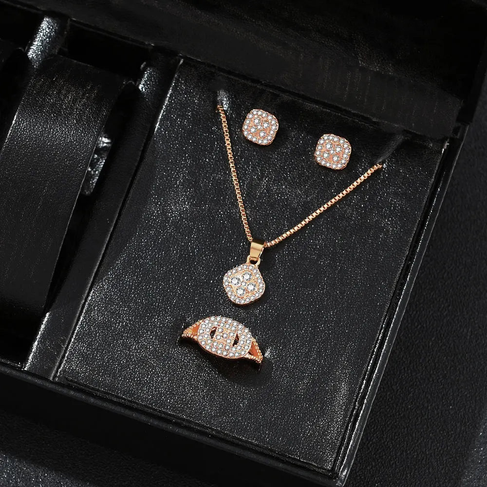 Luxury Cube Jewelry Set – Necklace, Earrings & Ring