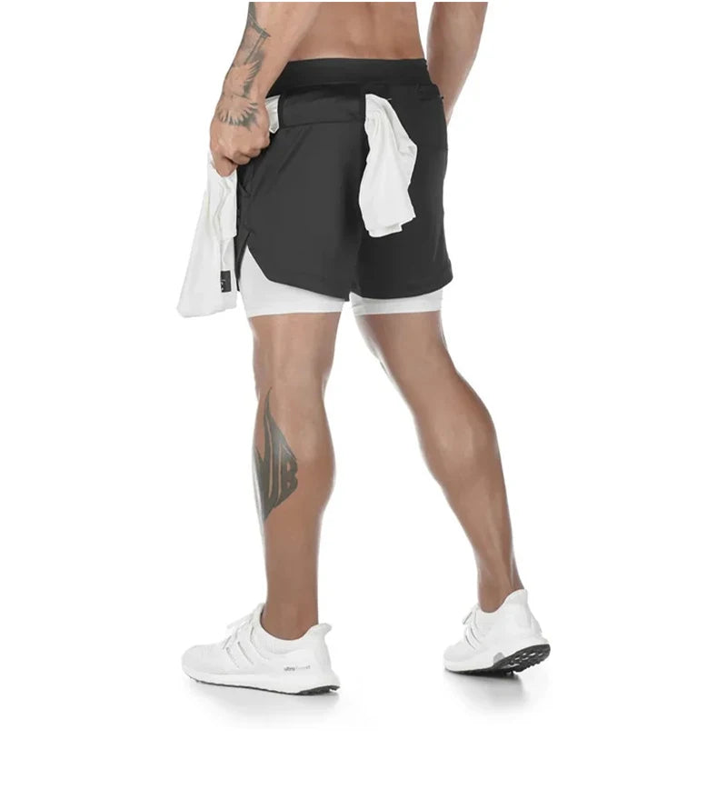 Men Running Shorts Camo Gym Sports Shorts 2 in 1 Quick Dry Workout Fitness Training Jogging Short Summer with Pocket Men Shorts