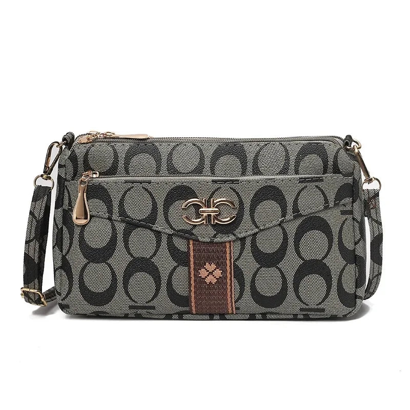 Large Capacity Multi-Layer Ladies Crossbody Bag Vintage Single Shoulder Bag for Middle-Aged Women with Coin Pocket