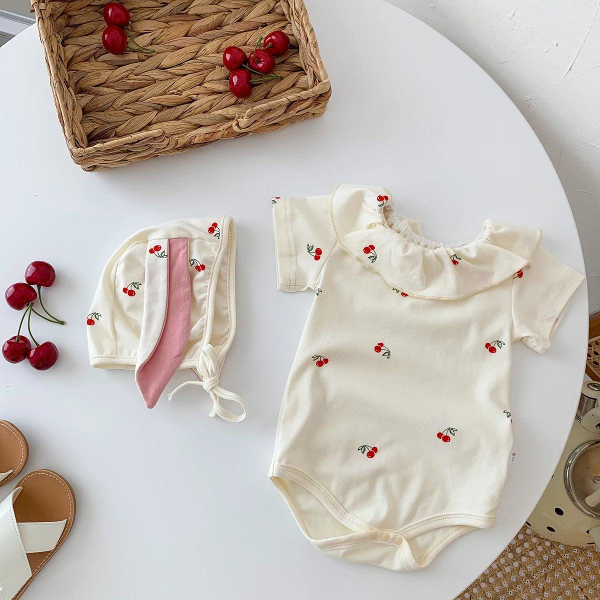 Summer Baby Romper for Girls Newborn Jumpsuit Cherry Cute 0-2 Years Old