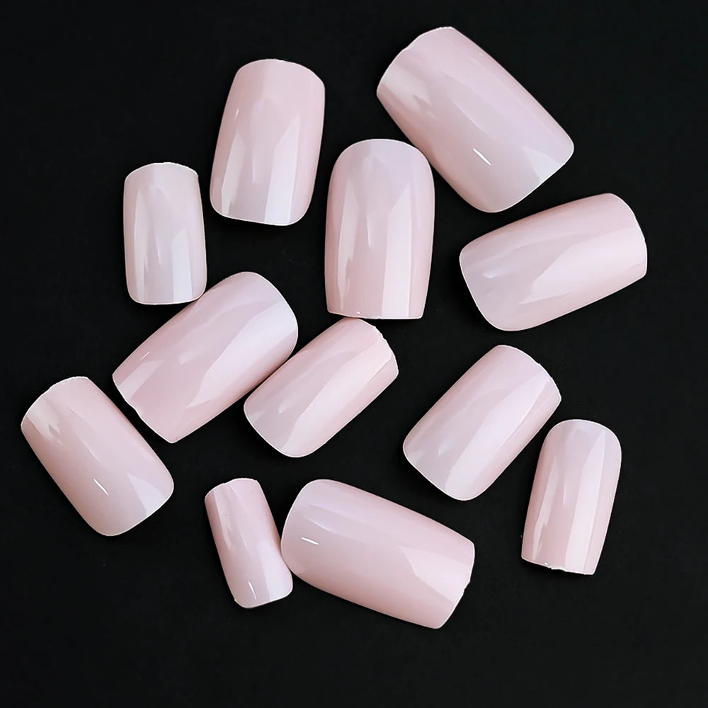 100/120Pcs Pink White Medium Square False Nails Acrylic Full Cover Ballerina Fake Nails DIY Manicure Extension Press On Nails