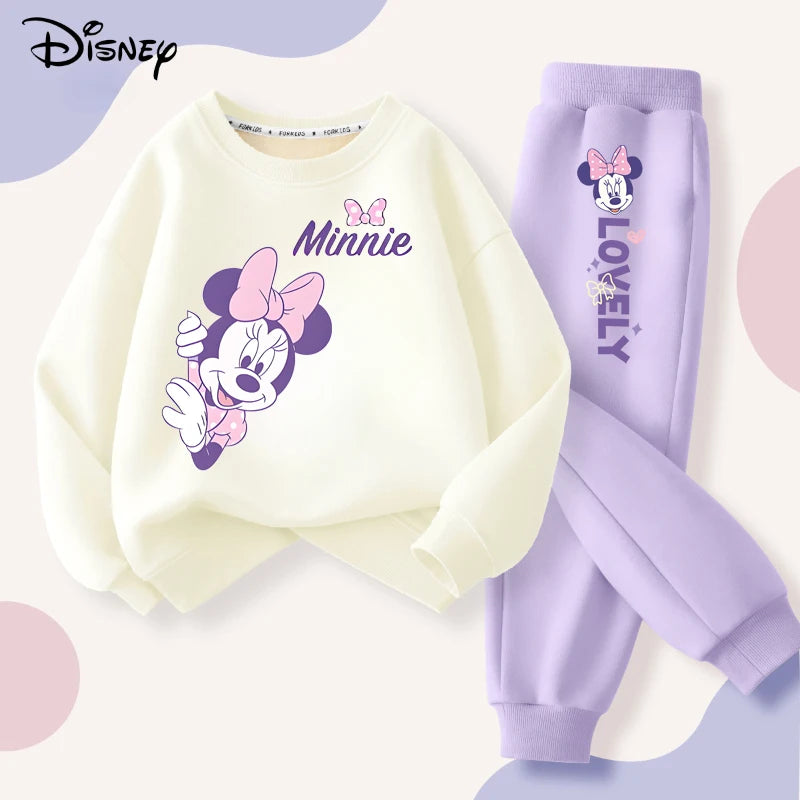 Spring Disney Minnie Printed Sweatshirt and Sweatpant 2pcs Set for Children Clothing Sets Girl Pullover Two Piece Suit Tracksuit