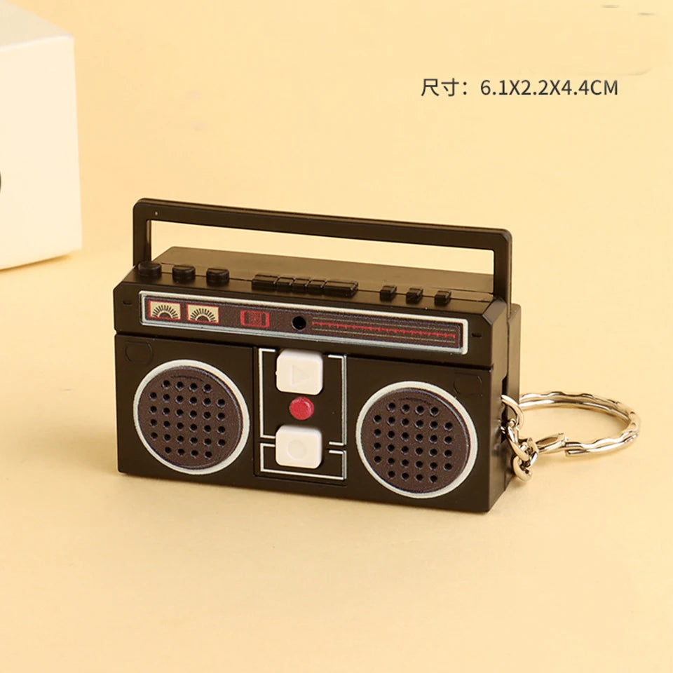 ZAKOL Personalized Retro Tape Recorder Keychain Mini Recording Music Box Pendant Keyring Backpack Ornament Birthday Couple Gift