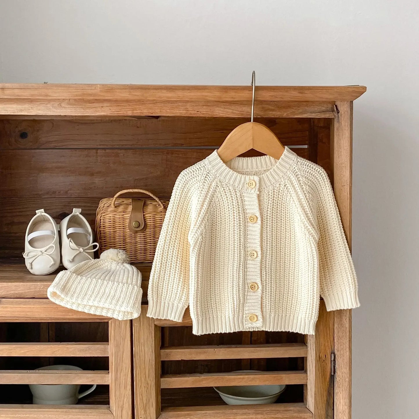 6963 Baby Sweater Coat Spring Autumn Solid Color Beige Knitted Girl's Sweater Long-sleeved Coat 0-3Year Kid's Cardigan Sweater