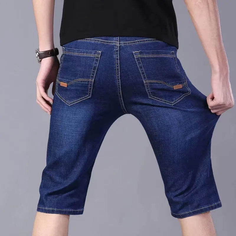 New Big Size Long Length Men's Shorts Loose Stretch Jean Bermuda Male Thin 3/4 Capris Summer Light Large Plus Fat Denim Breeches